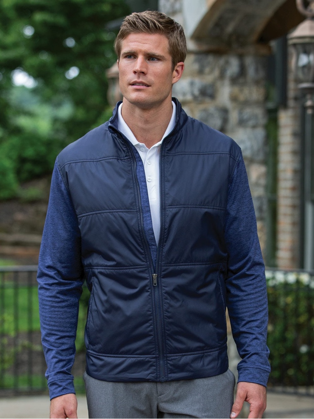 Cutter & Buck DryTec Stealth Full-Zip Navy Lightweight Hybrid Jacket Medium